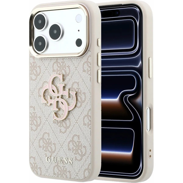 Guess PU 4G Resin Metal Logo kryt iPhone 18 Pro růžový