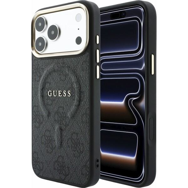 Guess PU Leather 4G Gold Frame Embossed MagSafe kryt iPhone 18 Pro Max černý