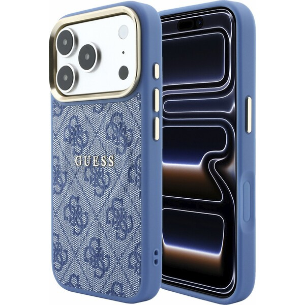 Guess PU Leather 4G Gold Frame Embossed MagSafe kryt iPhone 18 Pro Max modrý