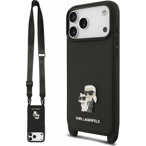 Karl Lagerfeld Saffiano Crossbody Popruh Karl and Choupette kryt iPhone 18 Pro černý