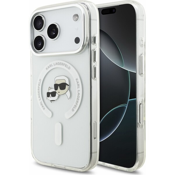 Karl Lagerfeld IML K&CH Heads Metal Frame MagSafe kryt iPhone 18 Pro bílý