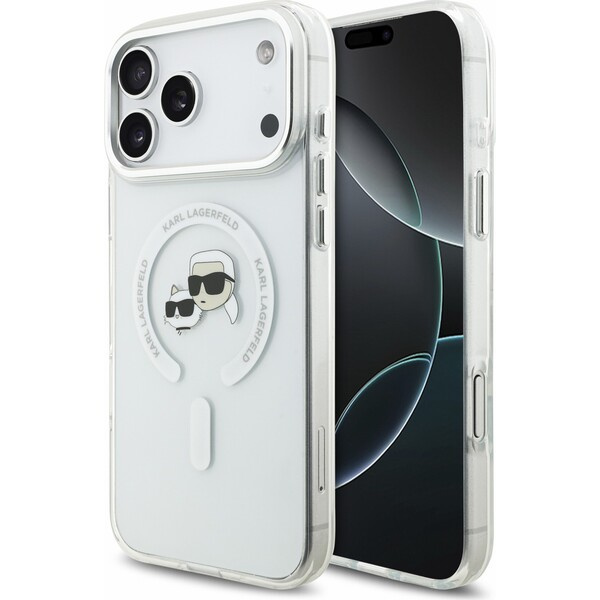 Karl Lagerfeld IML K&CH Heads Metal Frame MagSafe kryt iPhone 18 Pro Max bílý