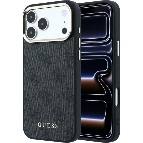 Guess PU Leather 4G Gold Frame MagSafe kryt iPhone 18 Pro černý