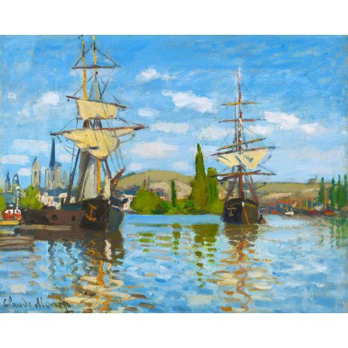 Figured ART Vyšívání křížkové sada - Monet - Lodě plující po Seině v Rouenu 32 x 40 cm