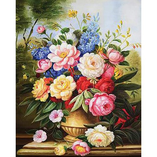 Figured ART Vyšívání křížkové sada - Pestrobarevná kytice květin 32 x 40 cm