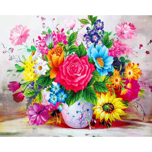 Figured ART Vyšívání křížkové sada  - Kytice barevných květin 32 x 40 cm