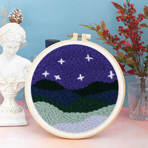 Figured ART Vyšívání dutou jehlou sada - POD HVĚZDAMI 20x20 cm kulatý rám