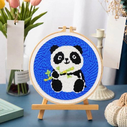 Figured ART Vyšívání dutou jehlou sada - BABY PANDA 20x20 cm kulatý rám