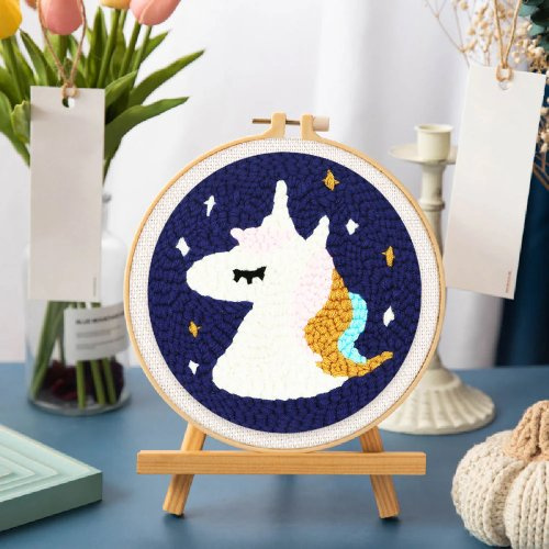 Figured ART Vyšívání dutou jehlou sada - JEDNOROŽEC 20x20 cm kulatý rám