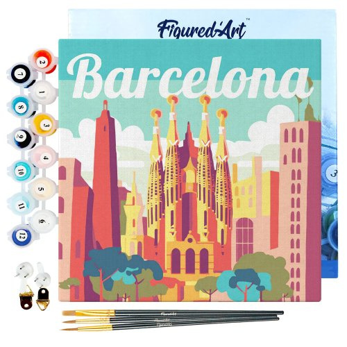 Figured ART Mini malování podle čísel - Travel Poster BARCELONA 20 x 20 cm na rámu