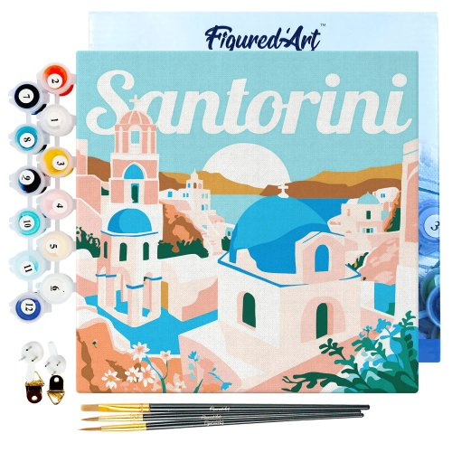 Figured ART Mini malování podle čísel - Travel Poster VÝCHOD SLUNCE SANTORINI 20 x 20 cm na rámu