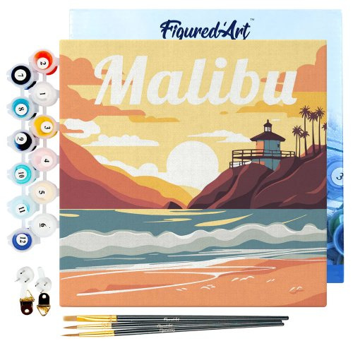 Figured ART Mini malování podle čísel - Travel Poster MALIBU 20 x 20 cm na rámu