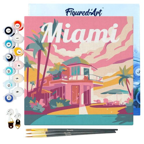 Figured ART Mini malování podle čísel - Travel Poster MIAMI 20 x 20 cm na rámu