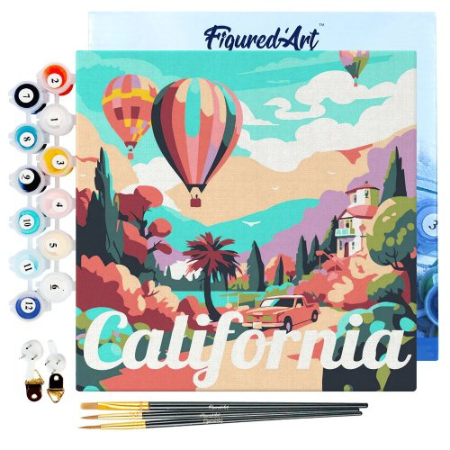 Figured ART Mini malování podle čísel - Travel Poster CALIFORNICA BALLONS 20 x 20 cm na rámu