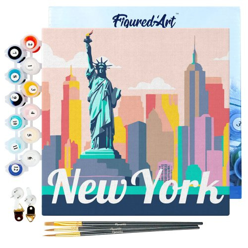 Figured ART Mini malování podle čísel - Travel Poster NEW YORK SOCHA SVOBODY 20 x 20 cm na rámu