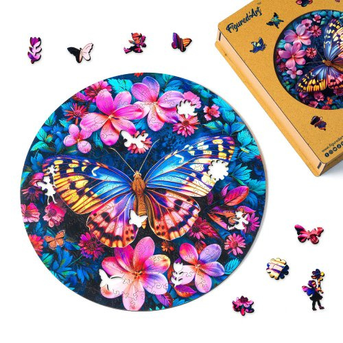 Figured ART Dřevěné puzzle 2D sada - MOTÝL S KVĚTINAMI