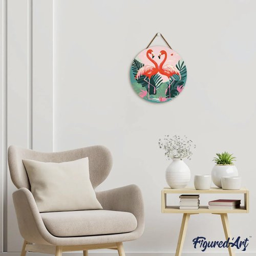 Figured ART Malování podle čísel na dřevu - PLAMEŇÁCI  průměr 30 cm