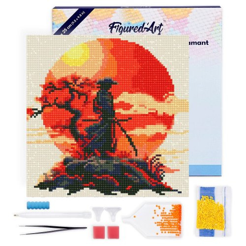 Figured ART Mini malování podle čísel - SAMURAJ PŘI ZÁPADU SLUNCE 25 x 25 cm  na rámu