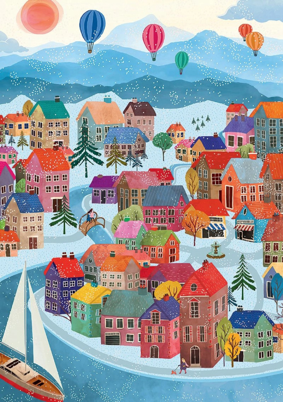 Puzzle Vesnice v zimě 500 dílků