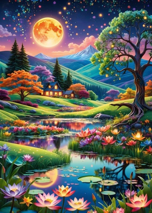 Puzzle Noční krajina při úplňku 500 dílků