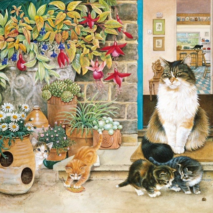 Čtvercové puzzle Agneatha a její koťata na zápraží 1000 dílků