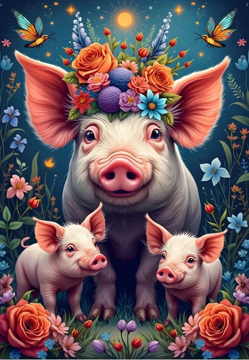 Puzzle prasečí rodinka na procházce 1000 dílků