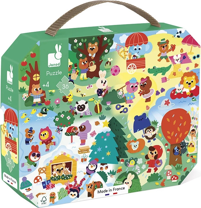 Janod puzzle v kufříku čtyři roční období, 36 dílků