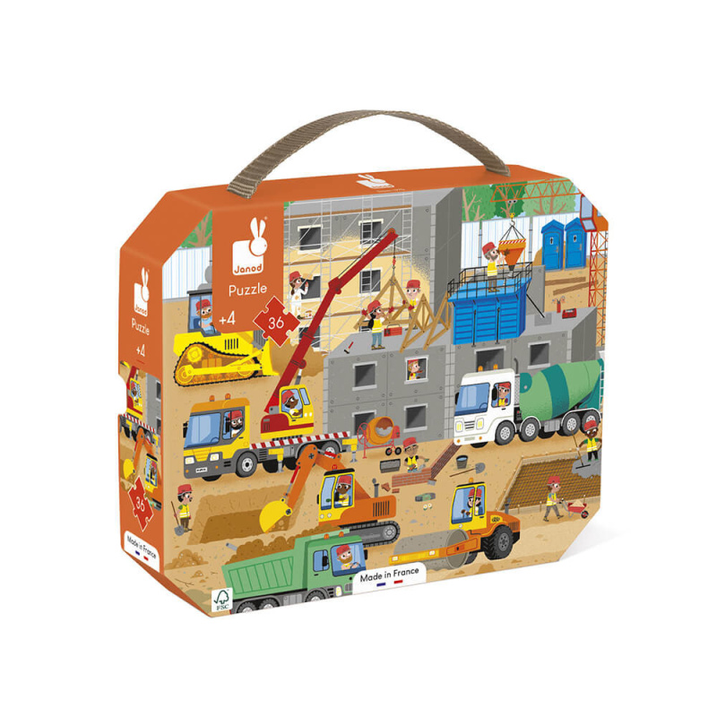 Puzzle v kufříku - Na stavbě, 36 dílků (Janod)