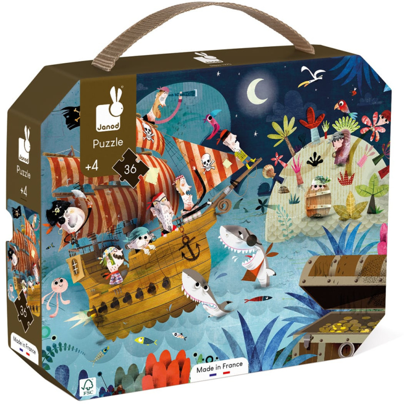 Puzzle v kufříku - Lovci pokladů, 36 dílků (Janod)