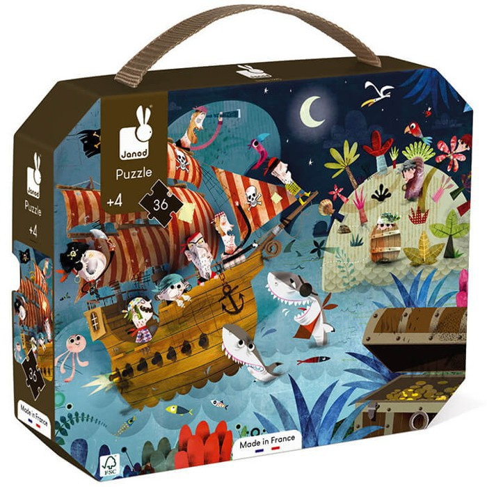 Puzzle v kufříku - Lovci pokladů, 36 dílků (Janod)