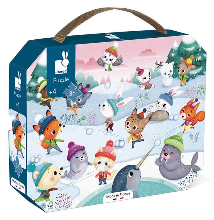 JANOD Puzzle v kufříku Party na sněhu 36 dílků