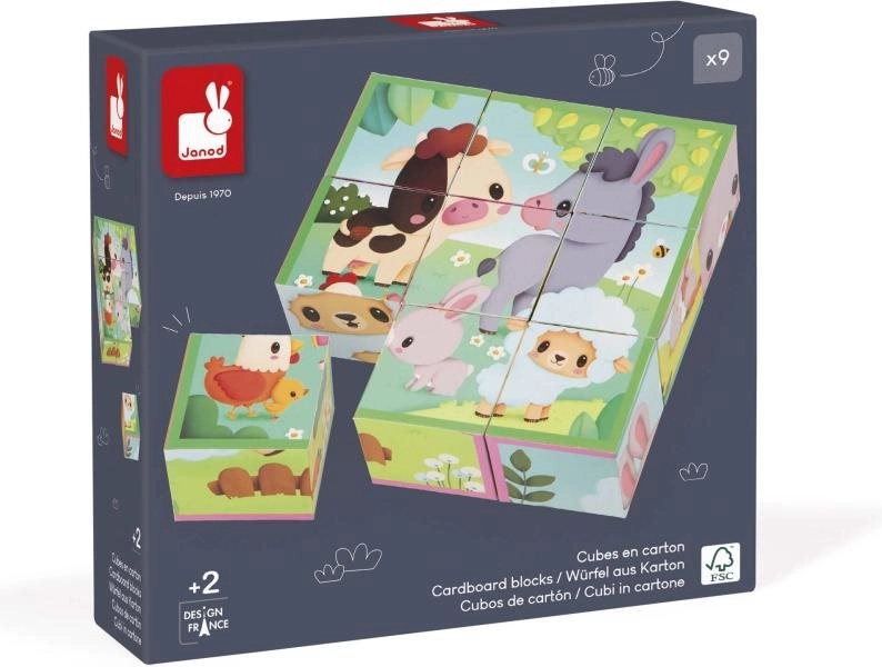 obrázkové dřevěné kostky farma 9 ks – JANOD