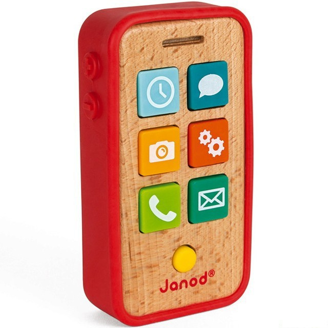 Telefon dětský - Dřevěný se zvuky a obalem (Janod)