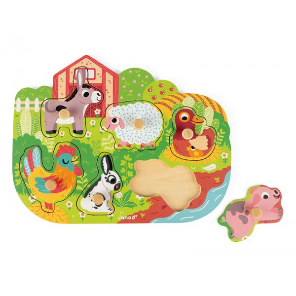 Puzzle vkládací - Farma dřevěné, 6ks (Janod)