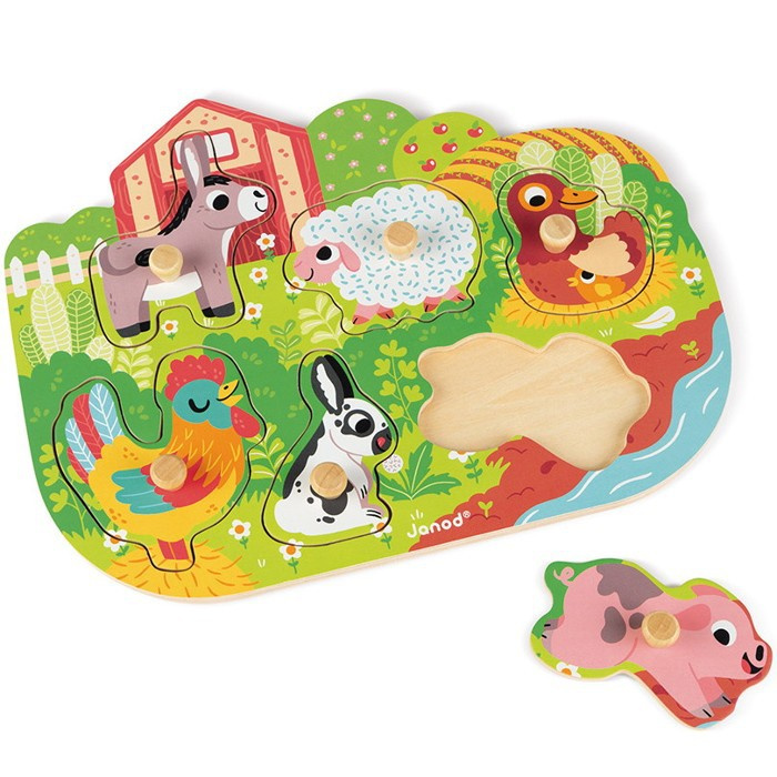 Puzzle vkládací - Farma dřevěné, 6ks (Janod)