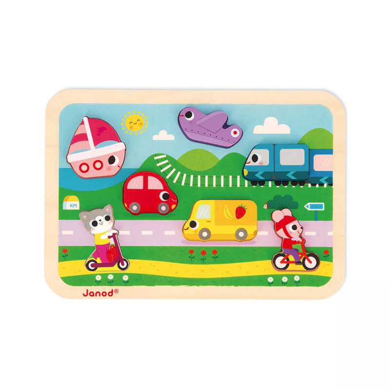 Dopravné prostriedky Chunky (Janod Drevené vkladacie puzzle pre najmenších) - puzzle z kategorie Maxi dílky