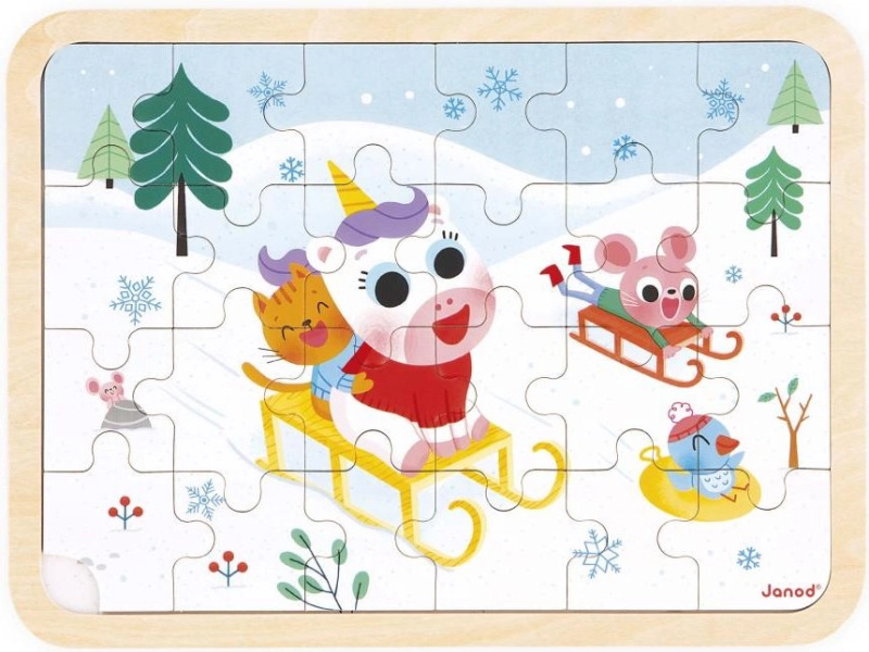 Drevené puzzle s predlohou a hľadanie rozdielov Sánkovačka - puzzle z kategorie Maxi dílky