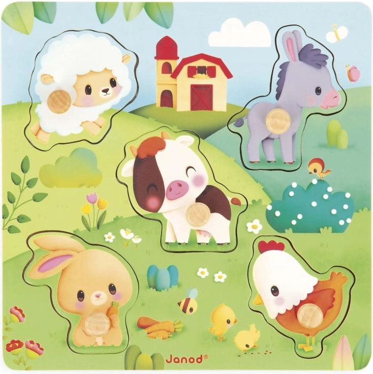 Farm Drevené vkladacie puzzle s úchytom Zvieratká - puzzle z kategorie Maxi dílky