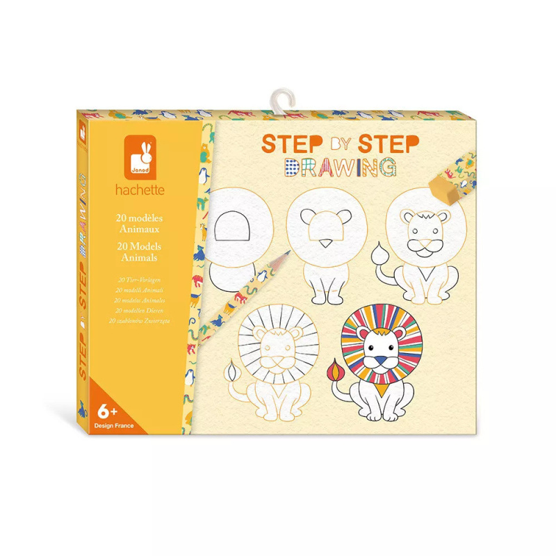 Kreslenie krok za krokom Zvieratá od 6 rokov (Janod Step by step Kreatívna sada) - hra z kategorie Vzdělávací hry