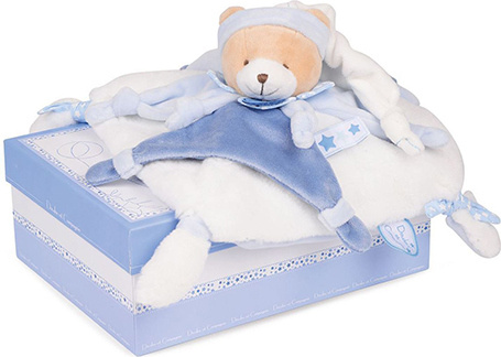 Doudou Dárková sada - plyšový medvídek usínáček s čepičkou