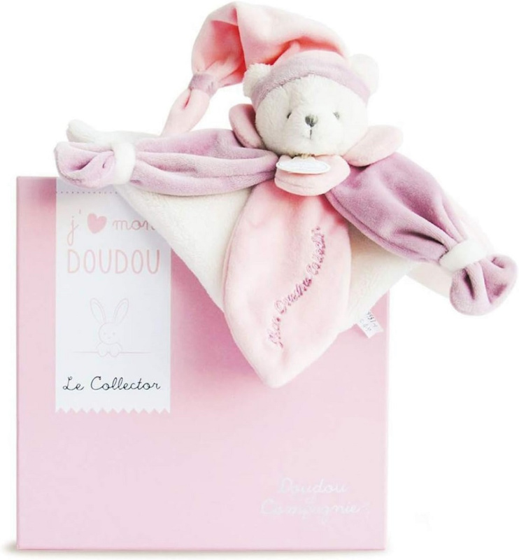 DouDou et Compagnie Paris dárková sada plyšový usínáček růžový medvídek 24 cm