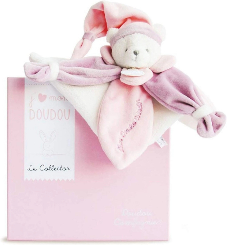 DouDou et Compagnie Paris dárková sada plyšový usínáček růžový medvídek 24 cm
