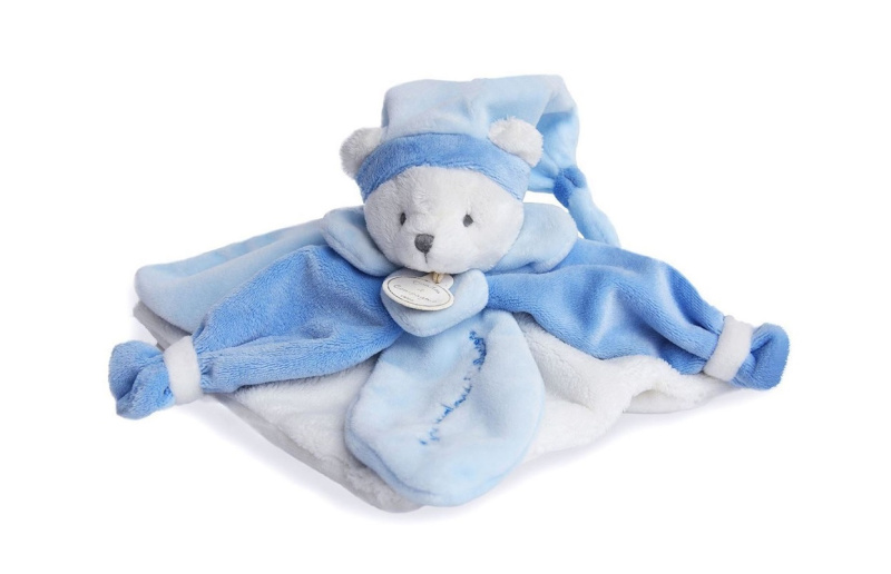 DouDou et Compagnie Paris dárková sada plyšový usínáček modrý medvídek 24 cm