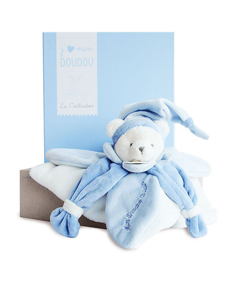 DouDou et Compagnie Paris dárková sada plyšový usínáček modrý medvídek 24 cm