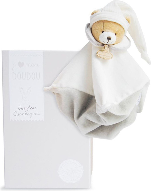Doudou et Compagnie Paris Doudou dárková sada plyšový muchláček šedý Medvídek 25 cm