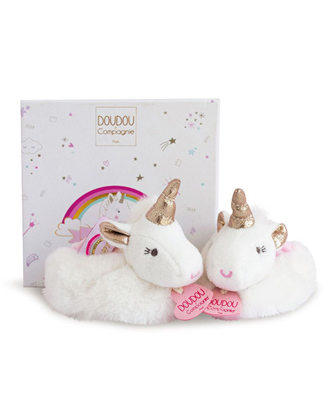 Doudou et Compagnie Paris Doudou Dárková sada Sada botiček s chrastítky jednorožec 0-6 měsíců