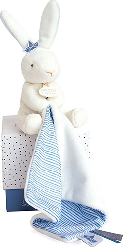 Doudou et Compagnie Plyšový zajačik na maznanie Bunny Sailor Perlidoudou modrý 10 cm v darčekovom balení DC3514