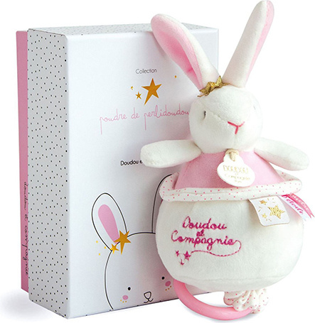 Doudou Plyšový  růžový králíček hrající melodii 14 cm