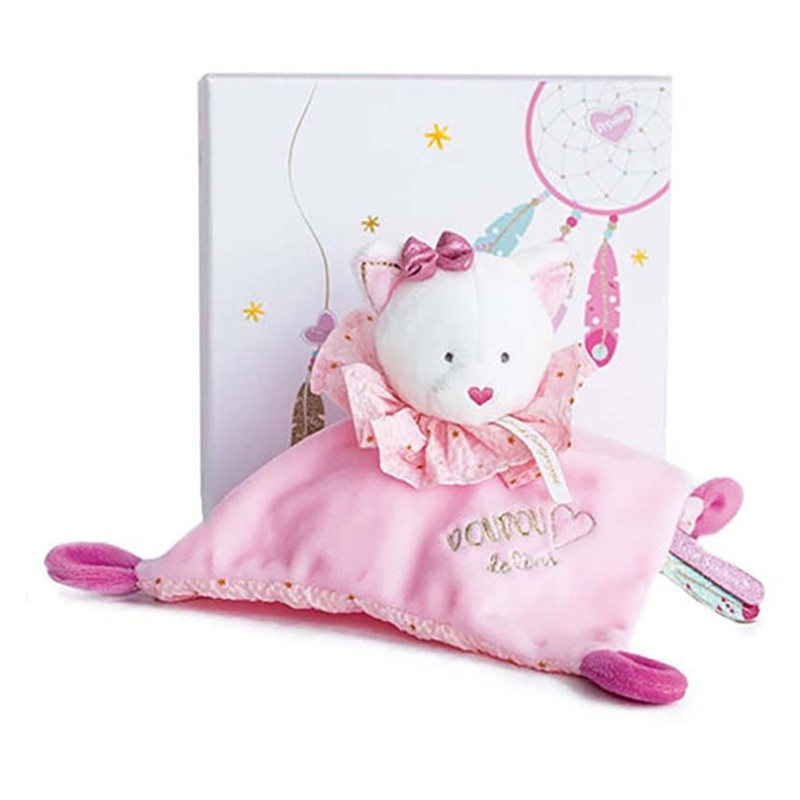 Doudou Dárková sada - plyšový usínáček růžová kočka 20 cm