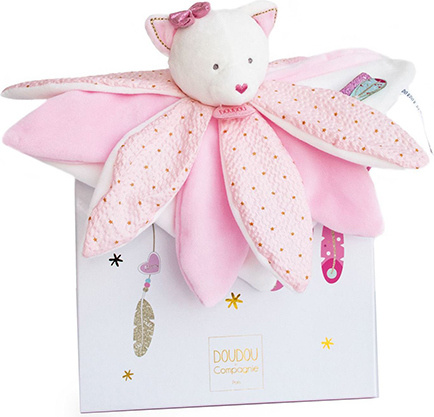 Doudou Dárková sada - plyšový usínáček růžová kočka 26 cm